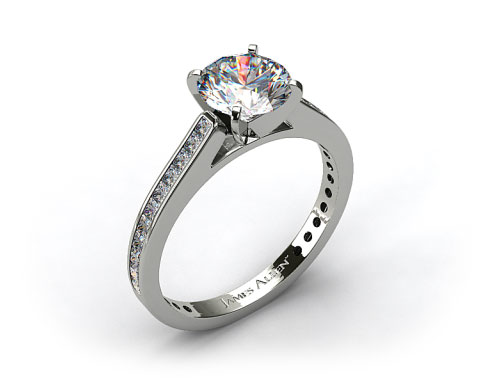 18k White Gold Thin Channel Set Princess Shaped Diamond Engagement Ring